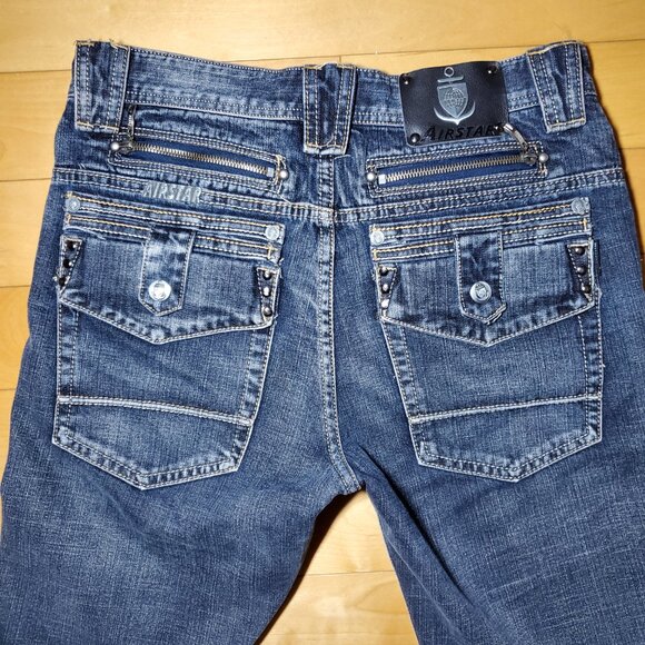 90s rocker Airstar high rise jeans with metal hardware, big pockets & zippers - Picture 11 of 15